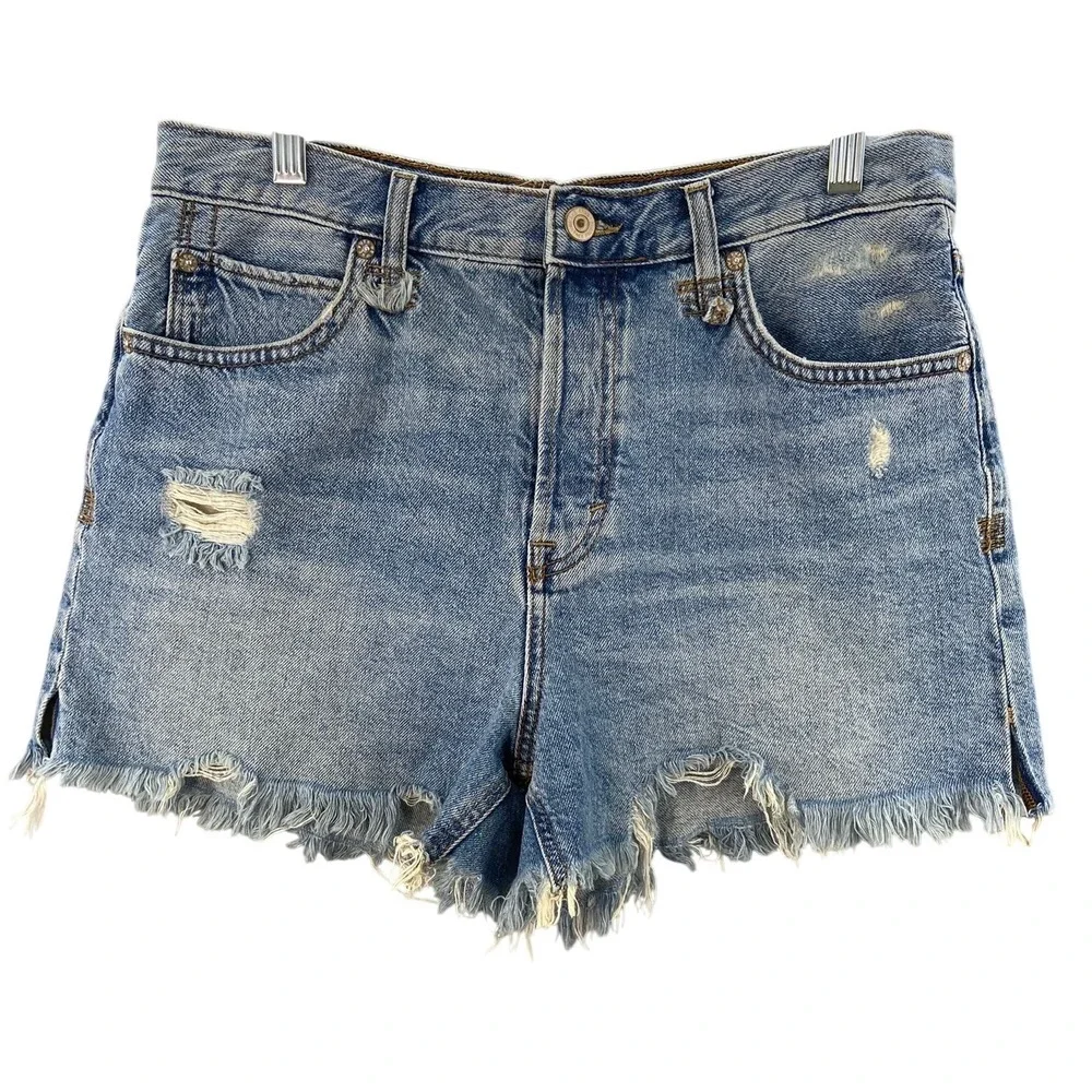 We The Free Jean Shorts Womens Sz 29 Makai Cut Off Denim Blue Distressed Hem
